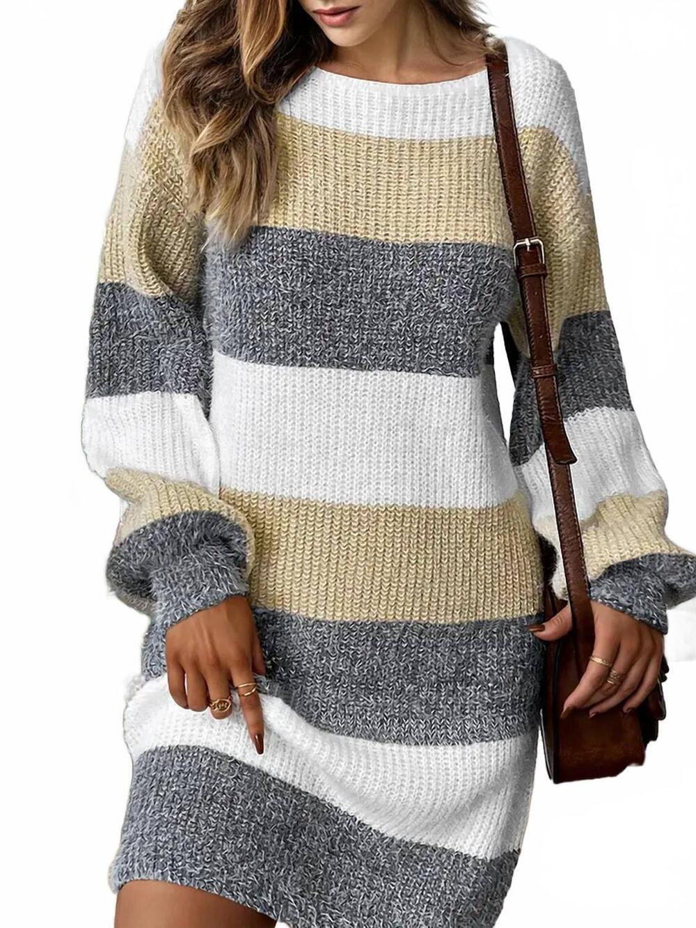 NEW 1 THE WOMAN drop shoulder sweater dress in grey multi